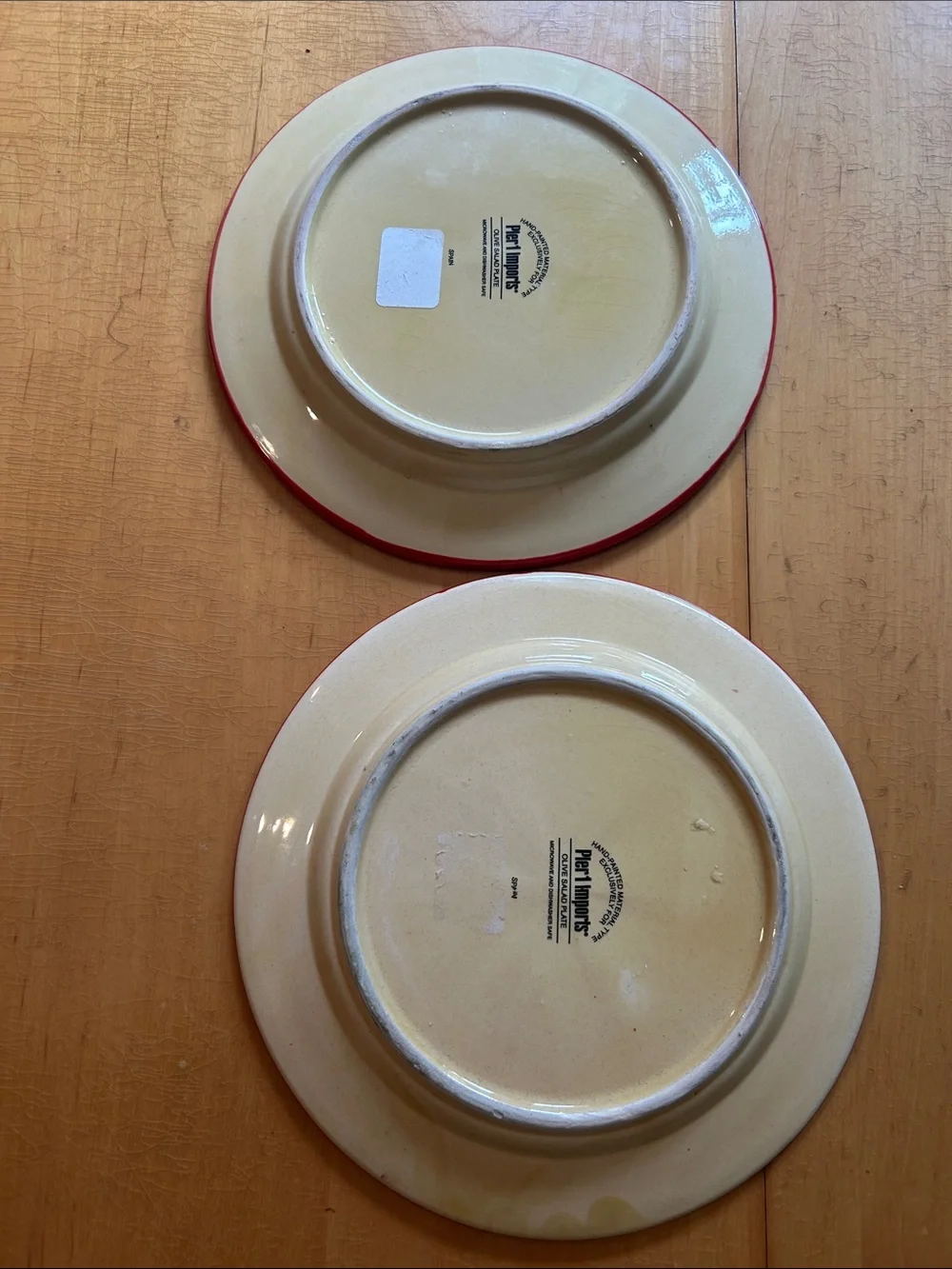 Pier 1 Red Yellow Hand-Painted Olive Motif salad  Plates (Set of 2)